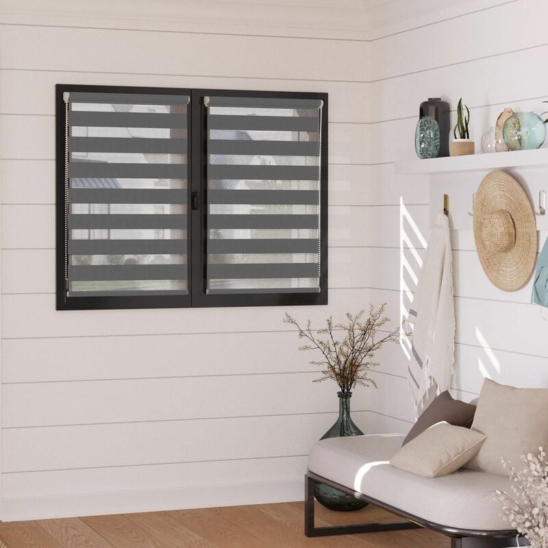 Madecostore - Lot de 2 stores jour nuit prêt-à-poser sans percer h250cm - Blanc - L45 x H250cm
