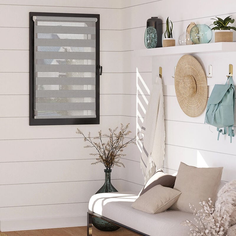 Lot de 2 stores jour nuit prêt-à-poser sans percer h250cm - Blanc - L60 x H250cm