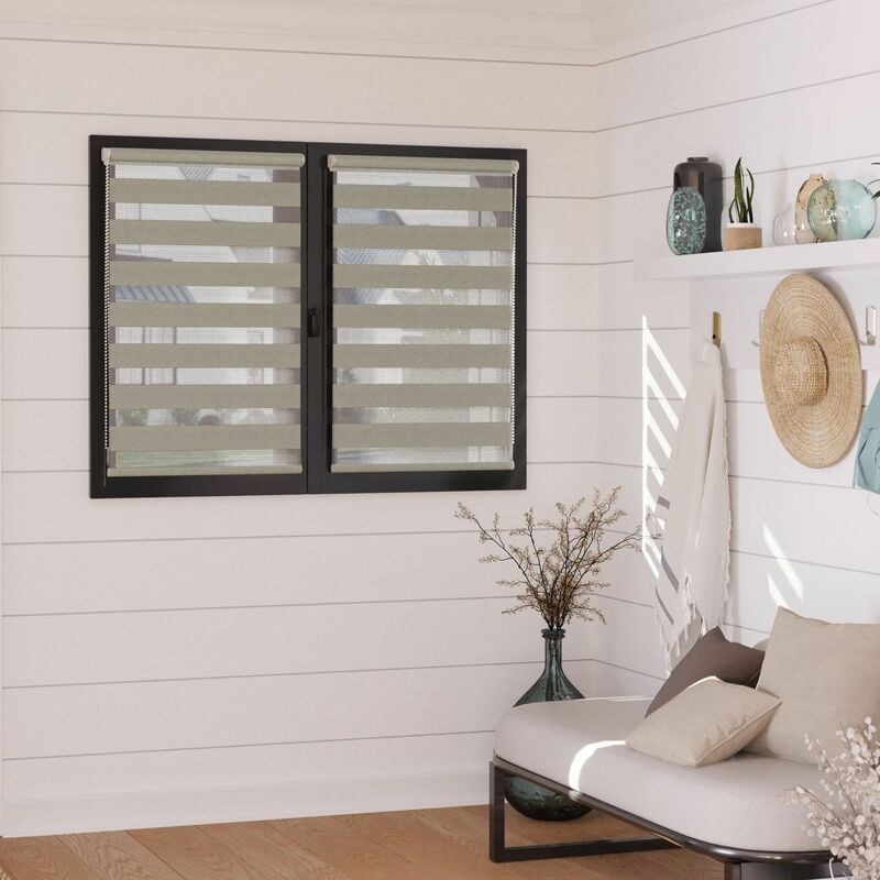 Madecostore - Lot de 2 stores jour nuit prêt-à-poser sans percer h250cm - Blanc - L60 x H250cm