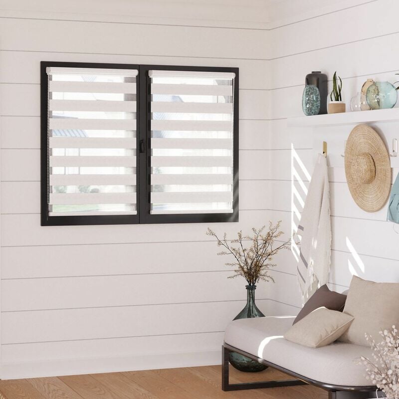 Madecostore - Lot de 2 stores jour nuit prêt-à-poser sans percer h250cm - Blanc - L120 x H250cm