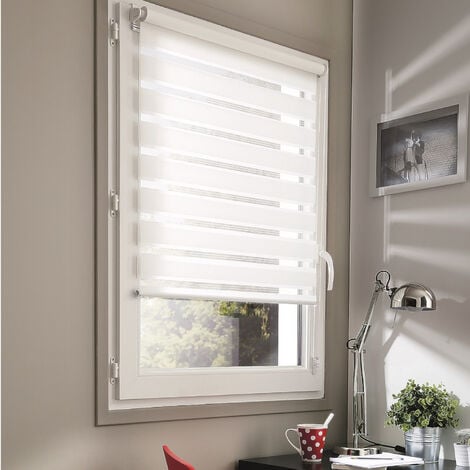 MADECOSTORE Lot de 2 stores jour nuit sans percer h160cm - Blanc - L46 x H160cm