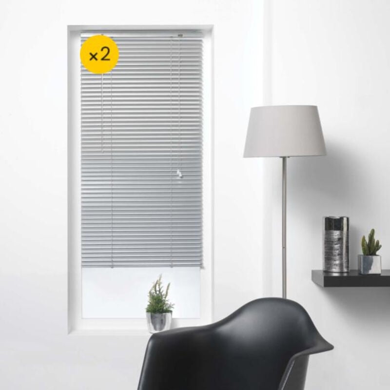 Cdaffaires - Lot de 2 Stores sans perçage à lamelles 40 x 130 cm venitien Argent