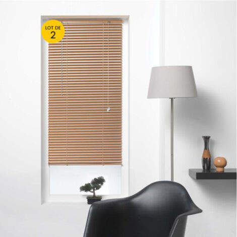 Lot de 2 stores vénitiens aluminium cuivre 60 x 180 cm – Lamelles 2,5 cm – Pose facile sans perçage – Kit de fixation inclus – Cdaffaires