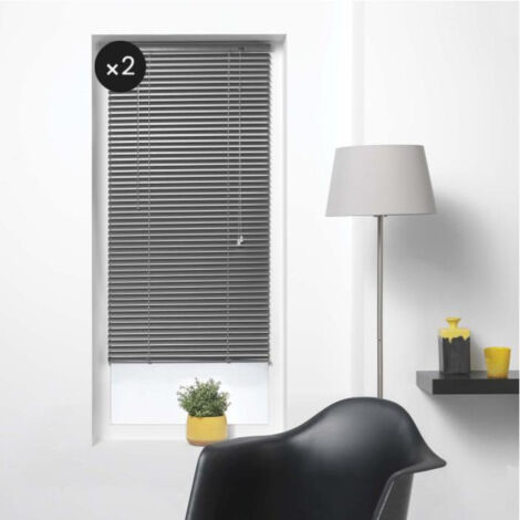 Lot de 2 stores vénitiens aluminium 60 x 130 cm – Lamelles 2,5 cm – Pose facile sans perçage – Hauteur réglable gris anthracite – Cdaffaires