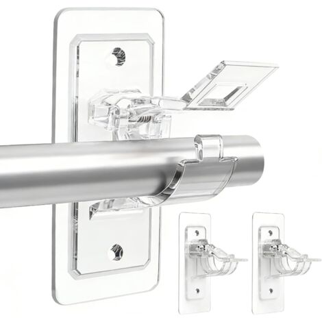 Lot de 2 Support de Tringle à Rideaux Sans Percage Fixation Autocollante Forte avec Vis pour Salle de Bain Cuisine Salon Commode Chambre Rideau Armoire
