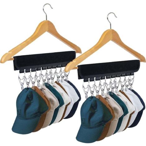 Lot de 2 support organisateur de chapeau pour cintre Stockage de chapeau pour chambre et placard, 10 grands clips de support pour accrocher des chapeaux de baseball, des casquettes de baseball