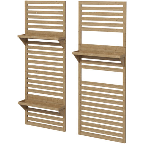 Lot de 2 support plantes intérieur porte plante intérieure avec étagères et treillis 60 x 18 x 170 cm bois naturel