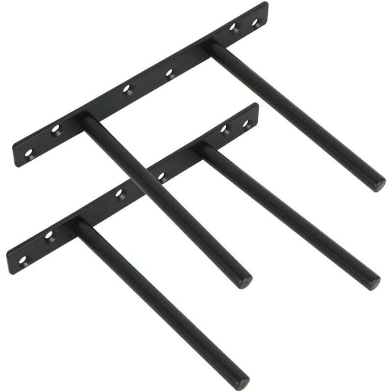 Lot de 2 Support pour Étagère Flottante Invisible Support en Métal pour Tablette Flottante en Bois Dissimulé à Fixation Murale, Finition Noire Mate,