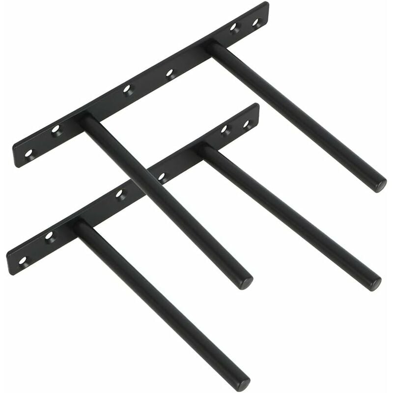 Lot de 2 Support pour Étagère Flottante Invisible Support en Métal pour Tablette Flottante en Bois Dissimulé à Fixation Murale, Finition Noire Mate