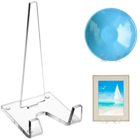 Lot de 2 supports à assiettes en acrylique transparent, présentoirs pour livres, plaques et photos décoratives, décoration de table pour la maison ou le bureau.