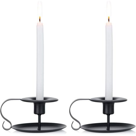 Lot de 2 supports à bougies coniques vintage en fer forgé, Lo