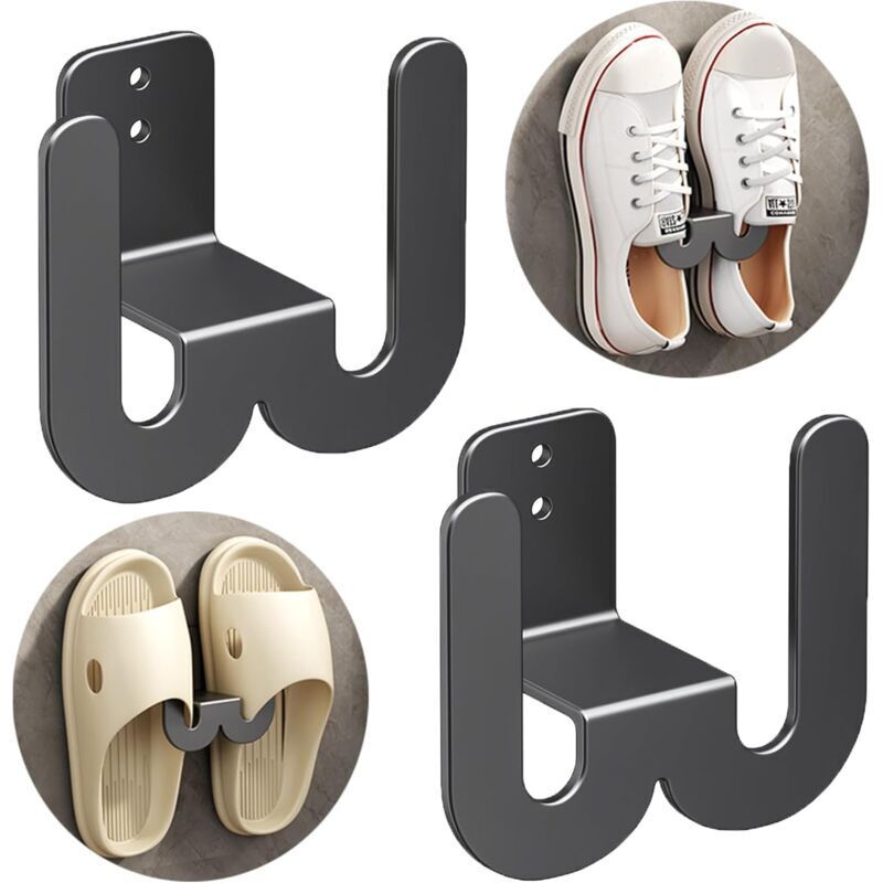 Lot de 2 supports à chaussures muraux en métal - Étagère à chaussures suspendue sans perçage - Montage mural - Porte-chaussures pour porte d'entrée