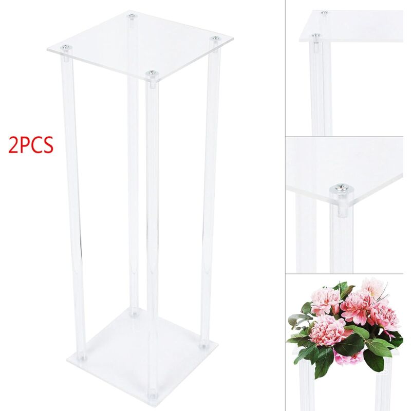 Gojoy - Lot de 2 supports à fleurs carrés en acrylique - 20 x 20 x 60 cm - Colonne à fleurs - Colonne de fleurs - 2 supports rectangulaires pour la