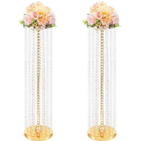 Lot de 2 supports à fleurs en cristal, hauteur 90 cm, vases, supports à fleurs, supports cylindriques pour vases, décoration pour mariage ou fête, supports à fleurs.