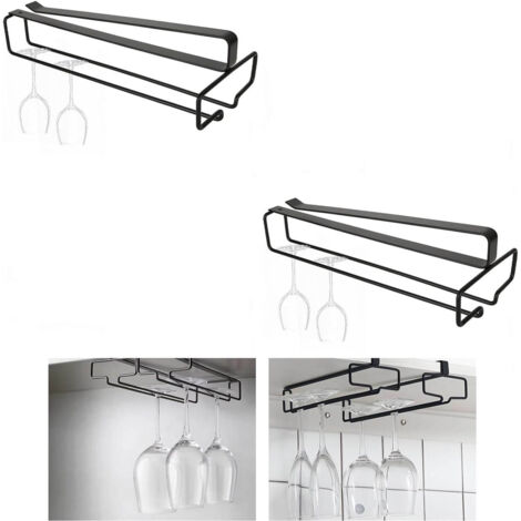 Lot de 2 supports à verres à vin suspendus sous meuble, sans perçage.