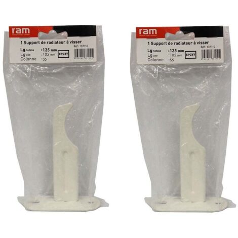 Lot de 2 supports à visser pour radiateur en fonte type rideau - longueur axe 105 mm - longueur totale 135 mm - Ram