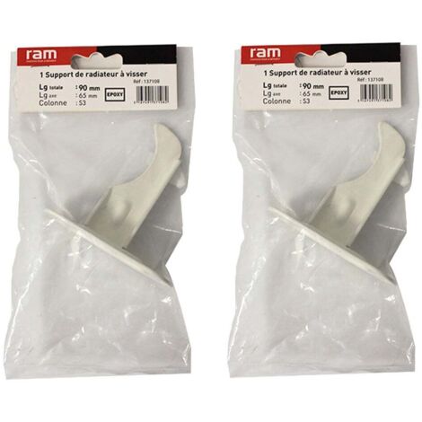 Lot de 2 supports à visser pour radiateur en fonte type rideau - longueur axe 65 mm - longueur totale 90 mm - Ram