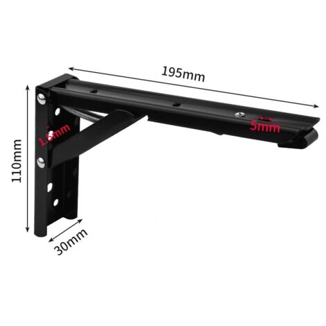 Lot de 2 supports d'angle pliables en acier inoxydable noir 8 pouces, support de planche à ressort triple pli, support de tablettes murales réglables, quincaillerie de support triangulaire pour rangem
