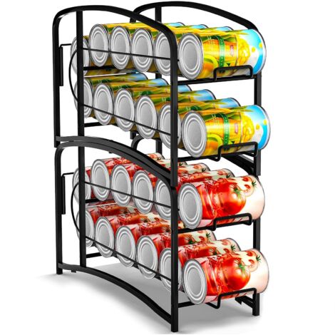 Lot de 2 supports de canettes empilables pour réfrigérateur, placard de cuisine, comptoir, garde-manger et rangement, noir