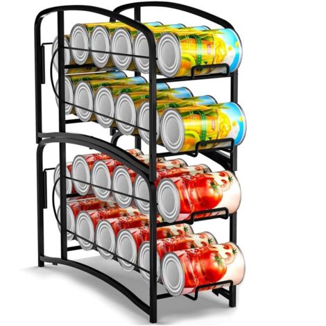Lot de 2 supports de canettes empilables pour réfrigérateur, placard de cuisine, comptoir, garde-manger et rangement, noir