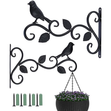 Lot de 2 supports de paniers suspendus, crochets muraux vintage en métal de 30,5 cm pour plantes suspendues, lanternes, mangeoires à oiseaux, clôtures