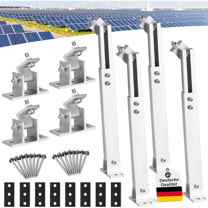 Lot de 2 supports de panneau solaire PV - Toit plat 0 à 40 ° - Support en aluminium - Pour centrale de balcon - 36 cm à 72 cm - Réglable