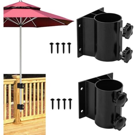 Lot de 2 supports de parasol de terrasse, support de parasol d'extérieur en aluminium pour balustrade de terrasse, balcon ou cour extérieure (convient aux mâts de parasol de 3,3 à 5,1 cm de