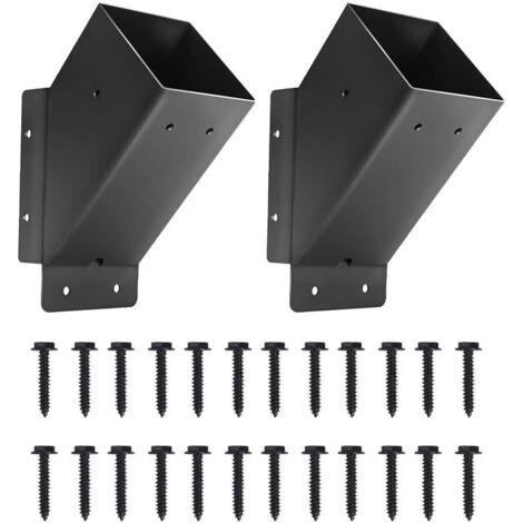 Lot de 2 supports de pergola à 45 degrés – Acier au carbone robuste pour pergolas et tonnelles extérieures, revêtement en poudre noir résistant à la rouille, pré-percés pour faciliter le