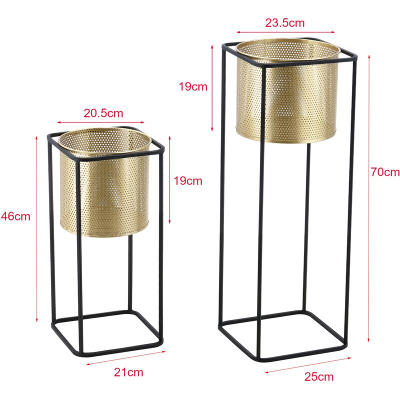 Lot de 2 supports de plante set cache-pot pot de fleur bac à fleurs vase métal tailles différentes noir doré