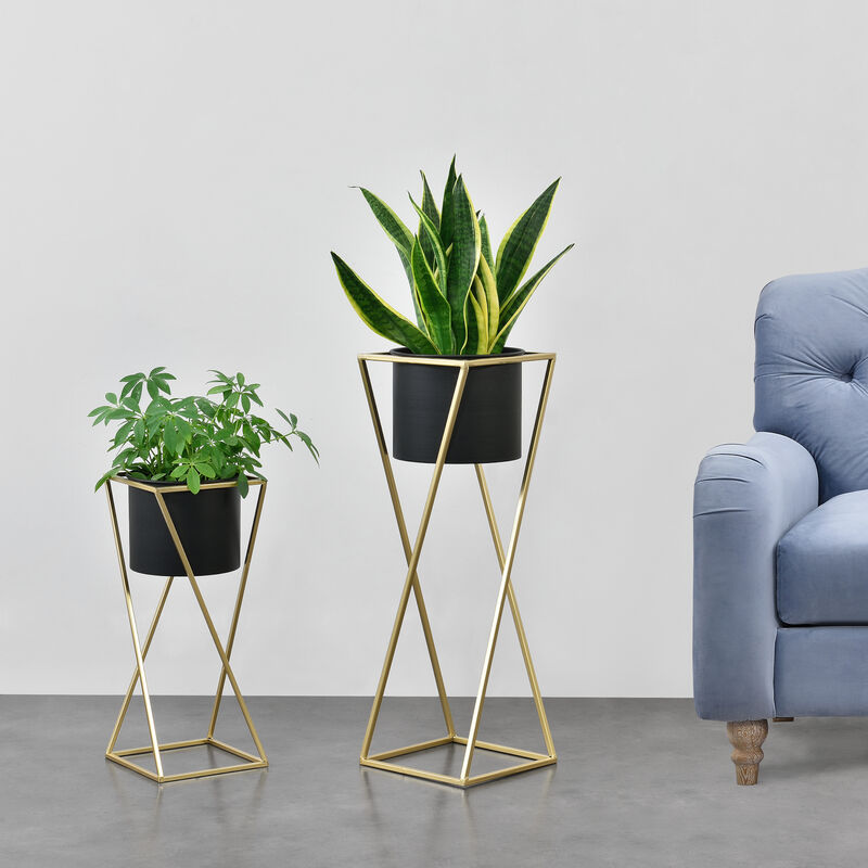 [en.casa] - Lot de 2 Supports de Plantes Mons Doré Noir