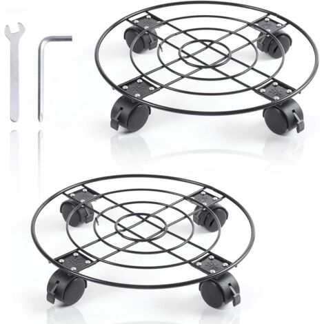 Lot de 2 supports de plantes ronds en métal avec roulettes – Noir, 13"