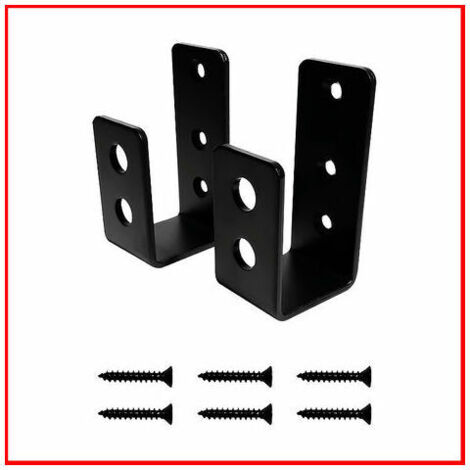 Lot de 2 supports de porte en acier robuste pour porte de 2 x 4, barre de sécurité en forme de U - noire
