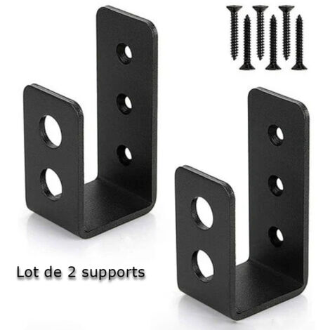 Lot de 2 supports de porte en acier au carbone – Revêtement en poudre noire anti-rouille – Installation rapide sur portes de 2 x 4 – Hklffja
