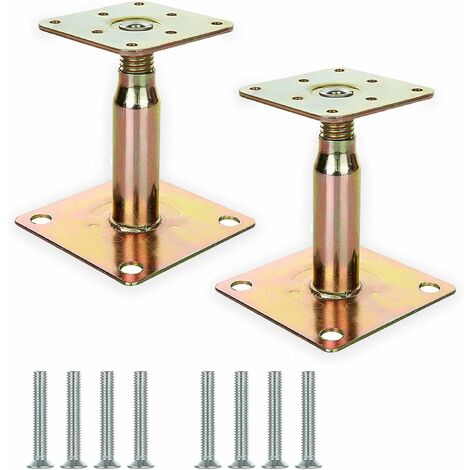 Lot de 2 supports de poteau surélevés réglables galvanisés de 100 à 150 mm - Pour la construction - Doré