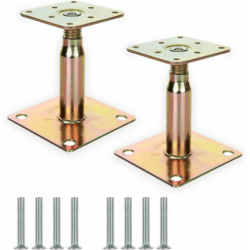 Debuns - Lot de 2 supports de poteau surélevés réglables galvanisés de 100 à 150 mm - Pour la construction - Doré