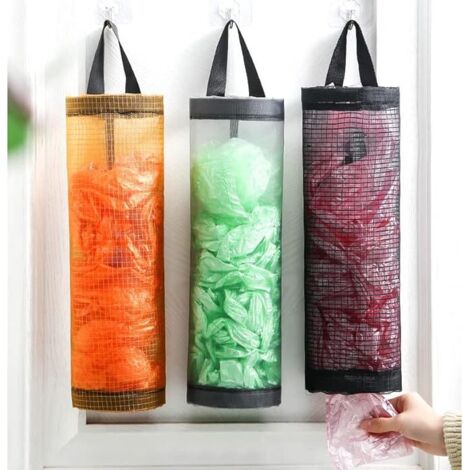 Lot de 2 supports de sacs en plastique en maille pour sacs de rangement, sacs à ordures de cuisine, sac à ordures en maille, couleur aléatoire