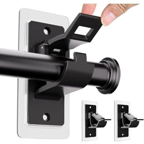Lot de 2 Supports de Tringle à Rideau sans perçage, Supports de Tringle à Rideau Auto-adhésifs en Pet, Crochets de Tringle à Rideau sans Clous pour Salle de Bain et Salon, Noir