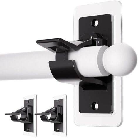 Lot de 2 supports de tringle à rideaux autocollants sans perçage - Crochets de tringle à rideaux à coller sans clous - Pour salle de bain - Noir