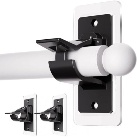 Lot de 2 supports de tringle à rideaux autocollants sans perçage - Crochets de tringle à rideaux à coller sans clous - Pour salle de bain - Noir