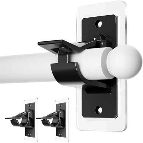 Lot de 2 supports de tringle à rideaux autocollants sans perçage - Crochets de tringle à rideaux à coller sans clous - Pour salle de bain - Noir
