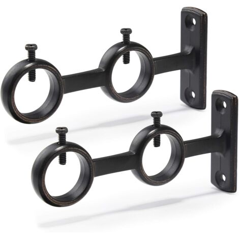 Lot de 2 supports de tringle à rideaux double crochets pour tringle à rideaux de salon, chambre à coucher, tringle à rideaux (Noir) (2pcs)