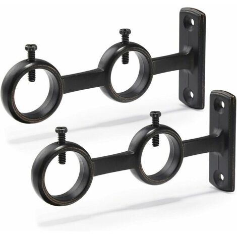 Lot de 2 supports de tringle à rideaux double crochets pour tringle à rideaux de salon, chambre à coucher, tringle à rideaux (Noir) (2pcs)