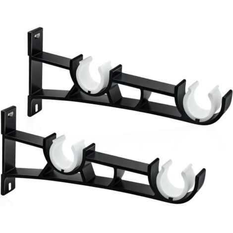 Lot de 2 supports de tringle à rideaux double de 28 mm - Résistants - Noir