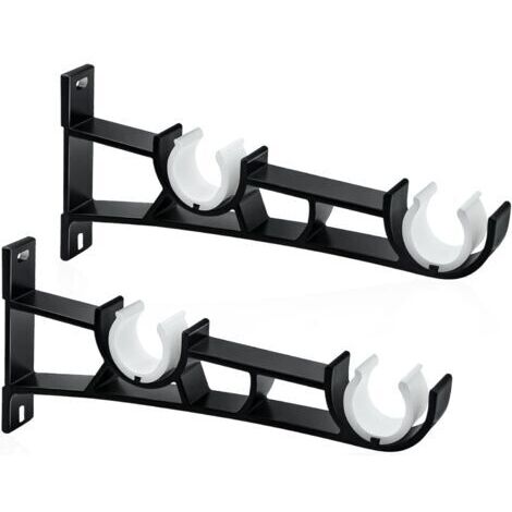 Lot de 2 supports de tringle à rideaux double de 28 mm - Résistants - Noir