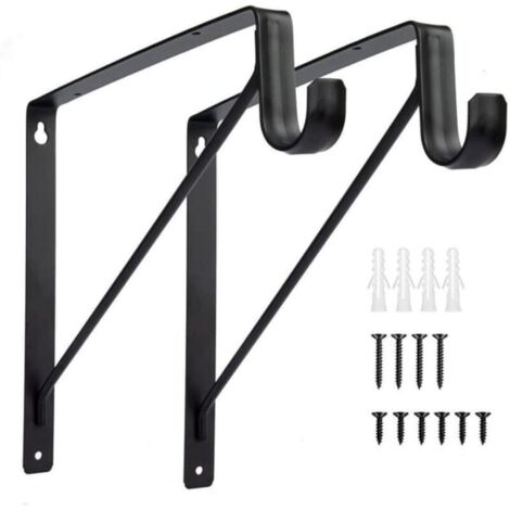 Lot de 2 supports de tringle de placard robustes à fixation murale, support de tringle à vêtements noir