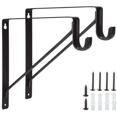 Lot de 2 supports d'étagère 150 kg, crochet métallique fixe à 90 degrés, support triangulaire robuste pour tringle de placard flottante