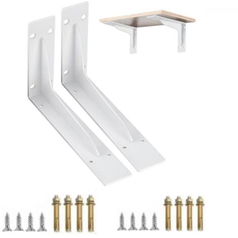 Lot de 2 supports d'étagère blancs - 350 mm - Robuste - Pliable - Jusqu'à 300 kg - Gain de place - Pour cuisine, bibliothèque, garage et atelier