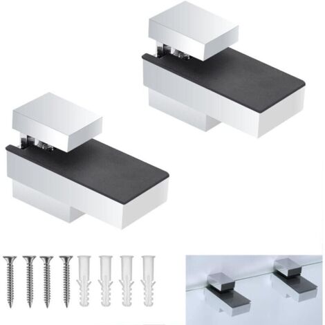 Lot de 2 supports d'étagère en verre, support mural en bois/verre, nickel brossé, réglables, pour verre de 8 à 18 mm (0,31 à 0,71 po), argent