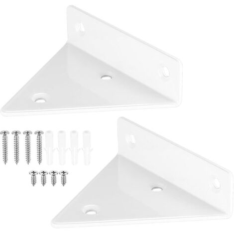 Lot de 2 supports d'étagère flottants blancs - Supports muraux triangulaires invisibles - Supports muraux cachés - Supports muraux en métal robuste pour étagère de stockage, bibliothèque - Avec vis