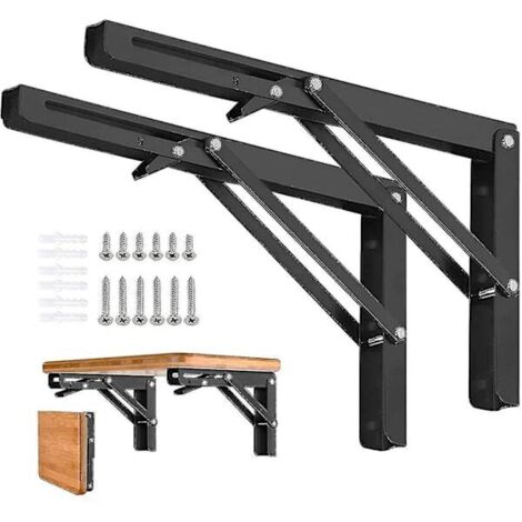 Lot de 2 supports d'étagère pliables en métal robuste, support triangulaire pliable pour étagère murale, charnière de table pliante, gain de place pour table de banc